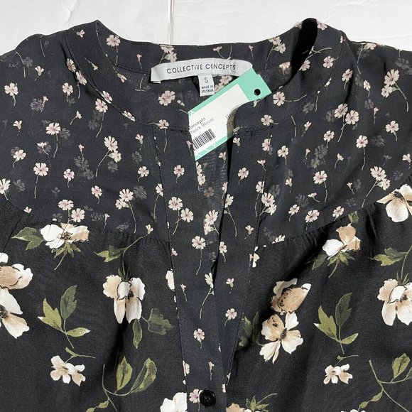 Ditsy Floral Cottagecore Henley Blouse NWT S Womens Chiffon Woven Peasant Boho - Picture 4 of 11